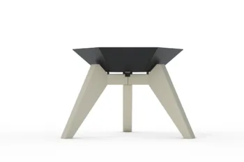 The Flamula 800 metal fire pit with a modern hexagonal design and beige legs is suitable for outdoor use.