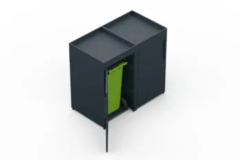 Metal bin cover for two 240-litre bins with classic smooth doors and a tray for planting flowers