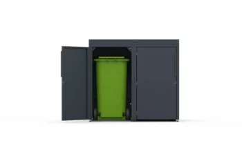Metal bin cover for two 240-litre bins with classic smooth doors and a tray for planting flowers