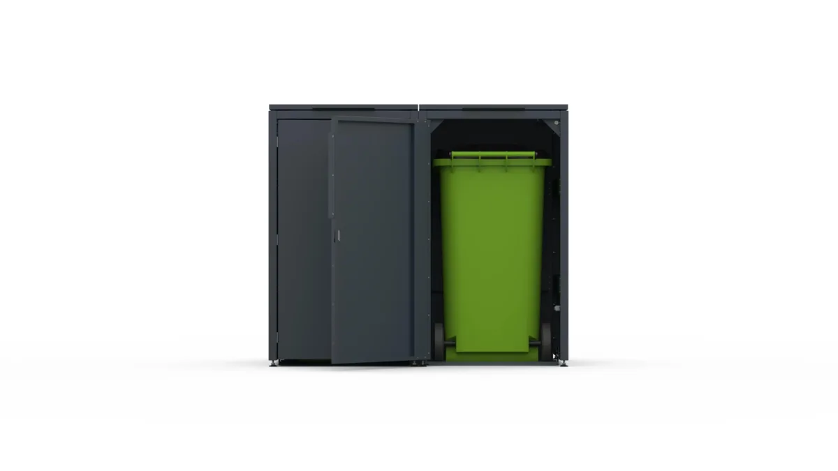 Metal bin cover for two 240-litre bins with classic lid and smooth doors without pattern