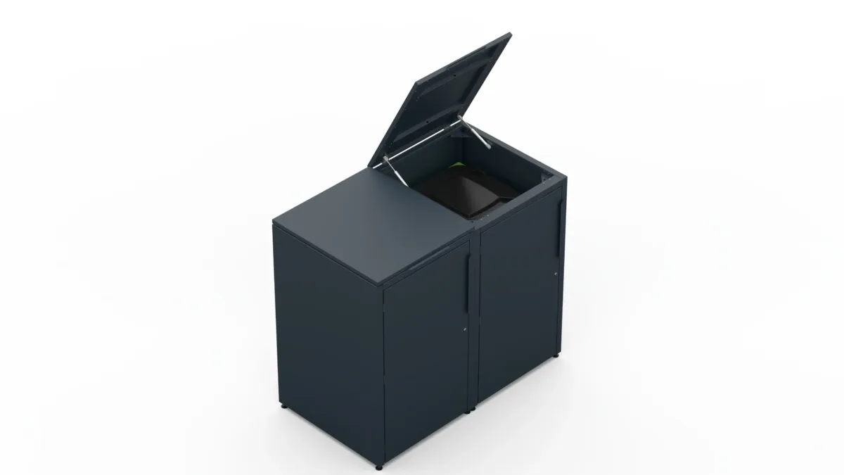 Metal bin cover for two 240-litre bins with classic lid and smooth doors without pattern