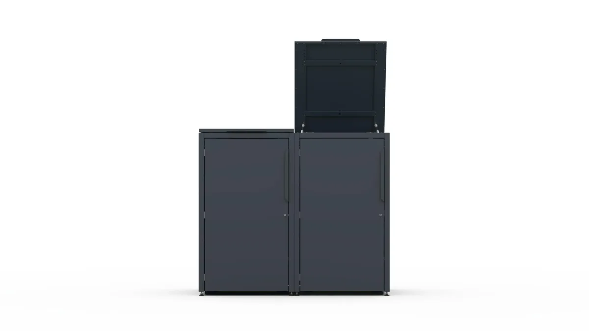 Metal bin cover for two 240-litre bins with classic lid and smooth doors without pattern