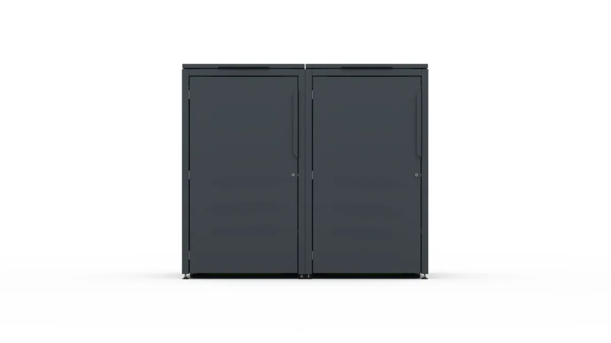 Metal bin cover for two 240-litre bins with classic lid and smooth doors without pattern