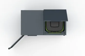 Metal bin cover for two 240-litre bins with one smooth door and one door with a decorative square pattern