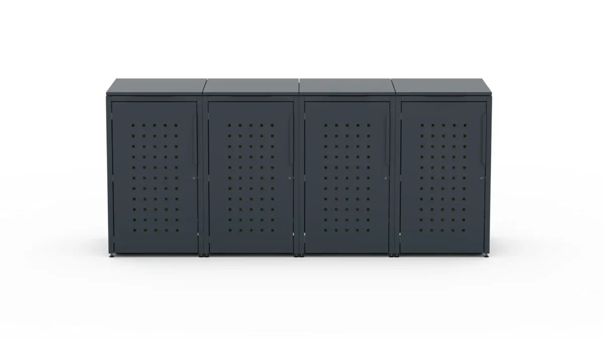 Metal bin cover for four 240-litre bins with classic lid and square pattern door