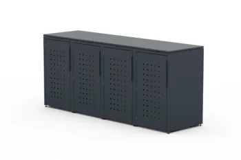 Metal bin cover for four 240-litre bins with classic lid and square pattern door