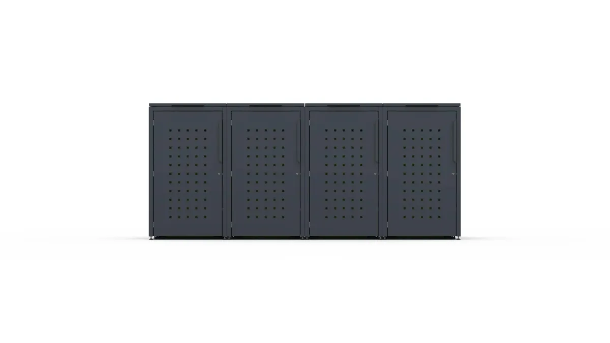 Metal bin cover for four 240-litre bins with classic lid and square pattern door