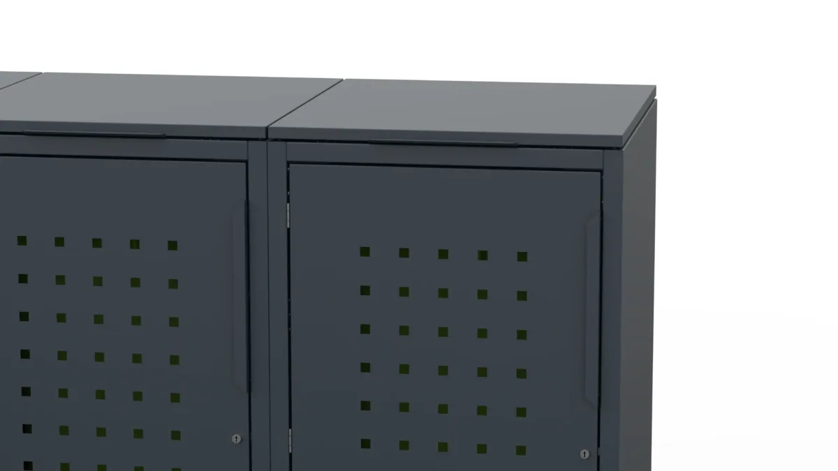 Metal bin cover for four 240-litre bins with classic lid and square pattern door