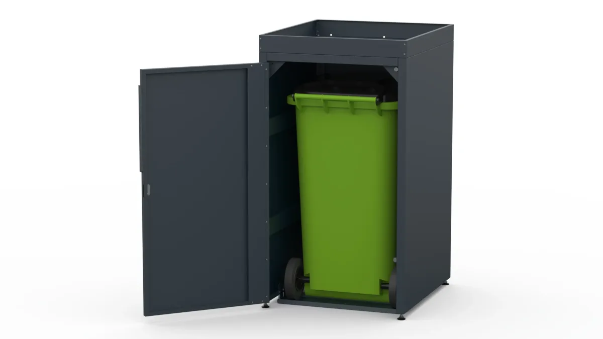 Metal bin cover for one 240-litre bin with flower tray