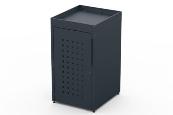 Metal bin cover for one 240-litre bin with flower tray and pattern on the door.