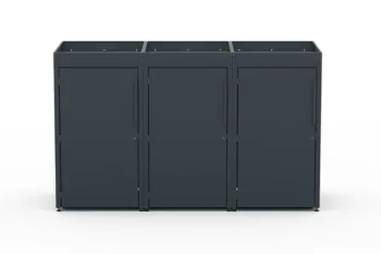 Metal bin cover for three 240-litre bins with green roof.