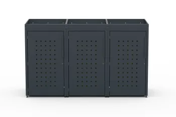 Metal bin cover for three 240-litre bins with green roof and square pattern.