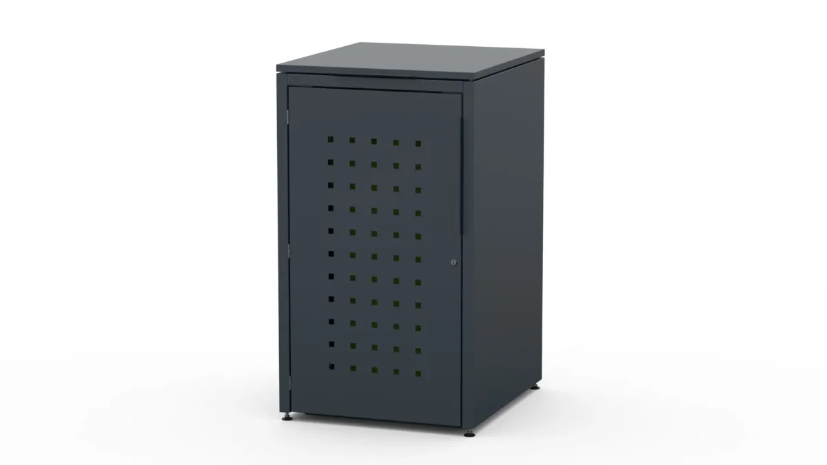 Metal bin cover for one 240-litre bin with standard lid and pattern on the door.