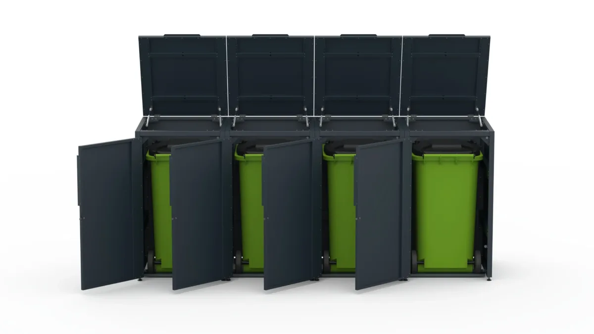 Metal bin cover for four 240-litre bins.