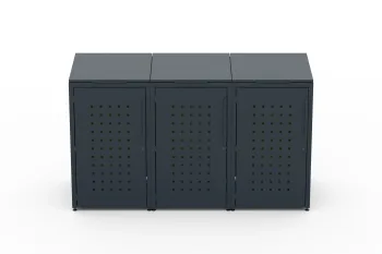 Metal bin cover for three 240-litre bins with square pattern.