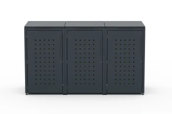 Metal bin cover for three 240-litre bins with square pattern.