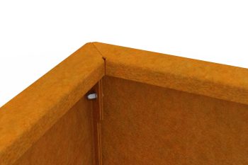 Close-up view of the corner of the Flamula planter showing easy assembly with side screws.