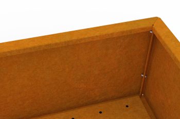 Close-up of the corner of the Flamula planter showing easy assembly with side screws.